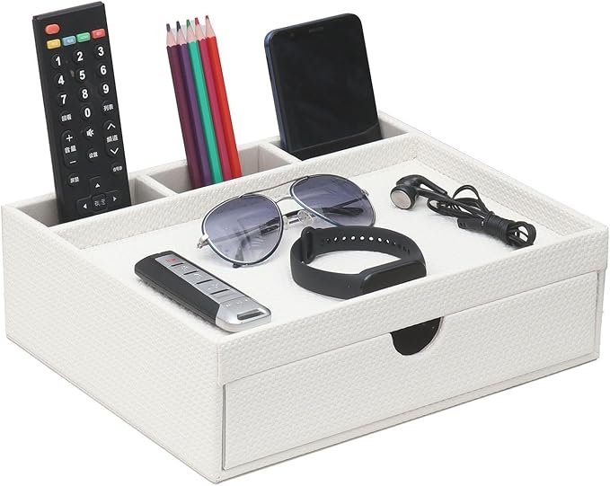 Leather Desk Organizer With Drawers, Home Cosmetics Organizer, Phone Remote - Image 9