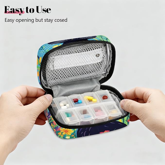 Art Painting Flower Cat Pill Organizer Travel Medicine Case - Image 3