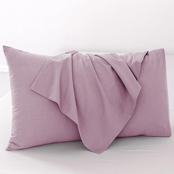 MooMee Bedding Pillowcases Pack of 2 100% Washed Cotton Linen Like Textured - Image 2