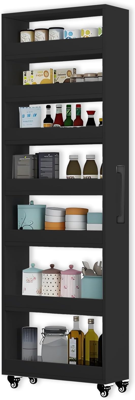 7-Tier Slim Storage Cart, Wooden Rolling Pantry Cabinet by Mingruiyu