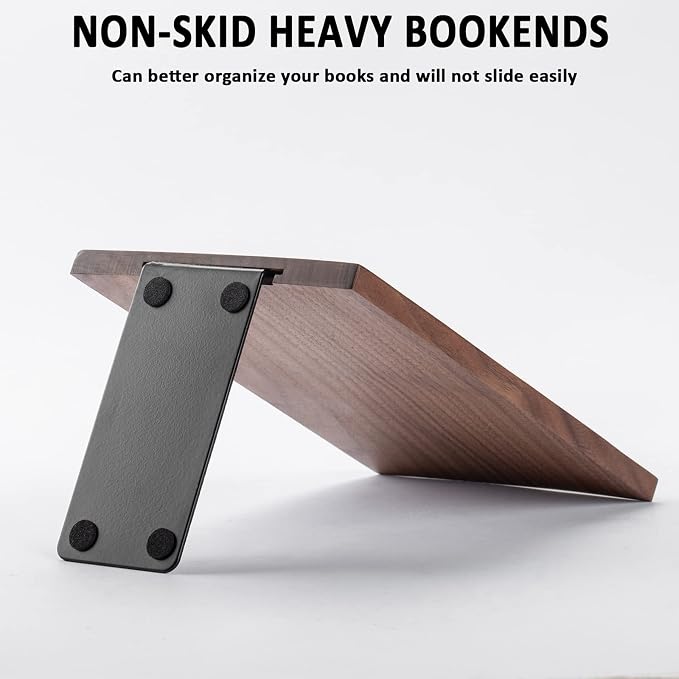 Muso Wood Handmade Walnut Book Ends, Non-Skid Bookends - Image 5