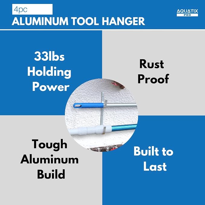 Aquatix Pro Pool Pole Hanger Premium 4pc Aluminium Holder Set, Ideal Hooks - Image 6