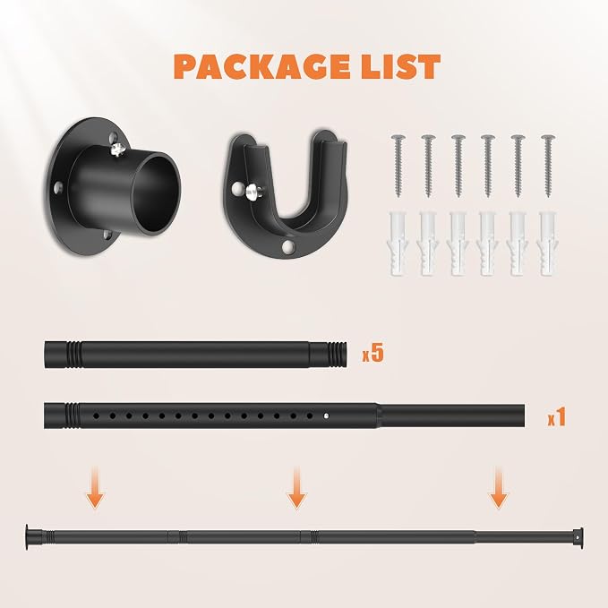 Closet Rod 50-87 Inches, Adjustable Heavy Duty Metal Black Closet Rods - Image 9