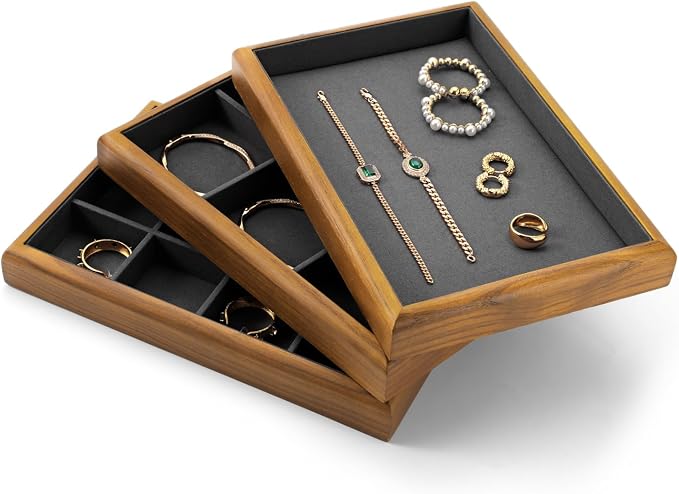 Oirlv Solid Wood Stackable Jewelry Organizer Tray Jewelry Drawer Organizer - Image 5