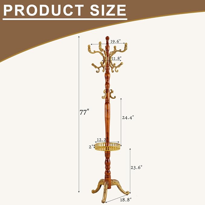 Solid Wooden Coat Rack Stand, Coat Racks Freestanding - Image 2