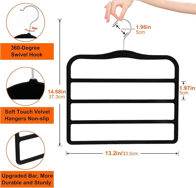 Closet Organizers and Storage, 2 Pack Pants Hangers Space Saving, Velvet Hangers - Image 3