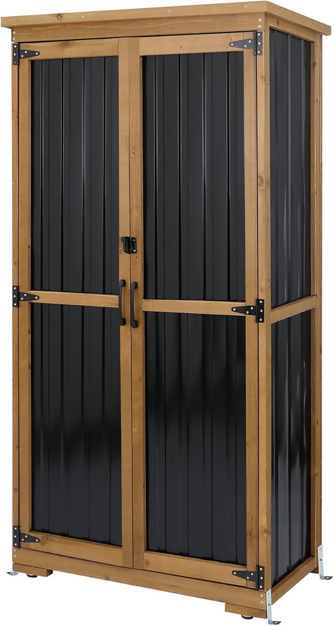 Outdoor Storage Cabinet, Wood & Metal Storage Shed by MAGAZOOPET