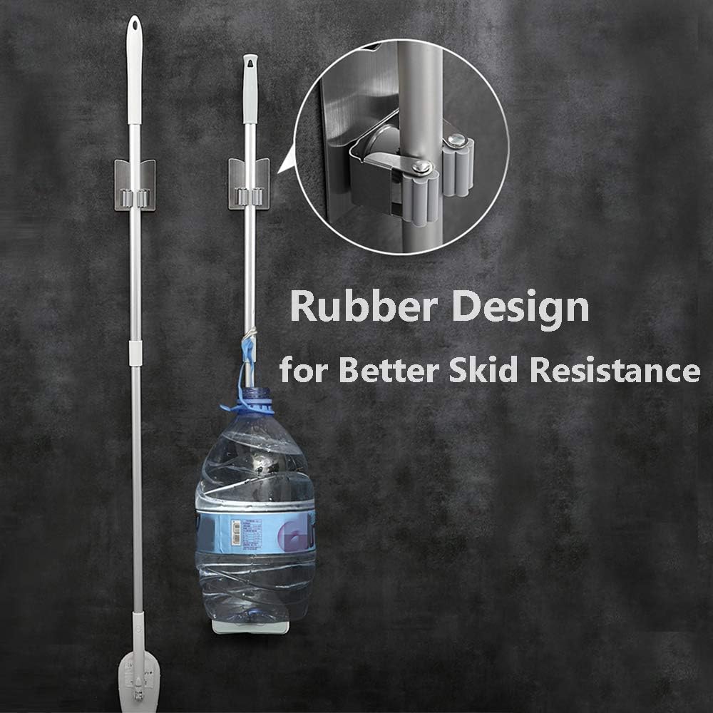 HANZE Stainless Steel Mop Broom Holder Organizer, Self Adhesive Wall
