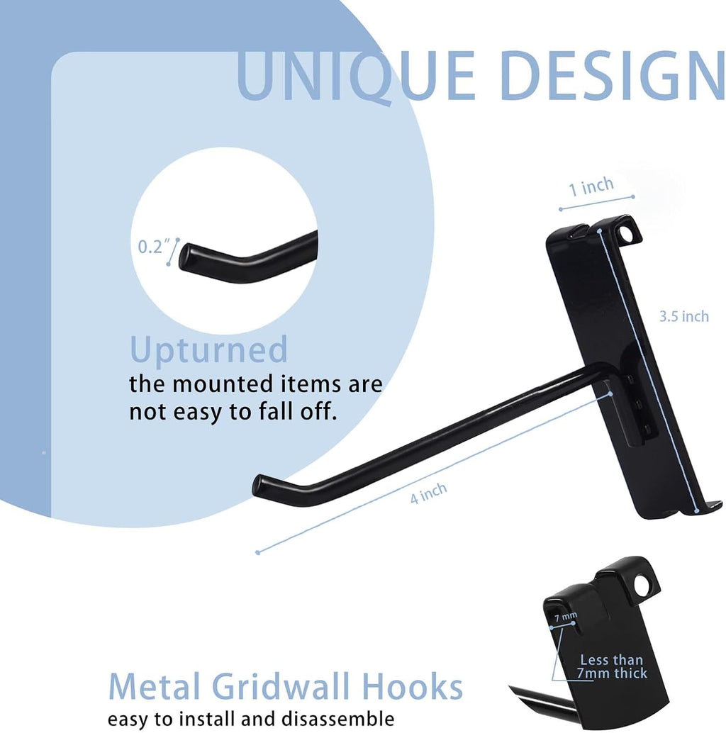 Gridwall Hooks 4 Inch,50PC Display Hooks for Grid Wall, Heavy Duty