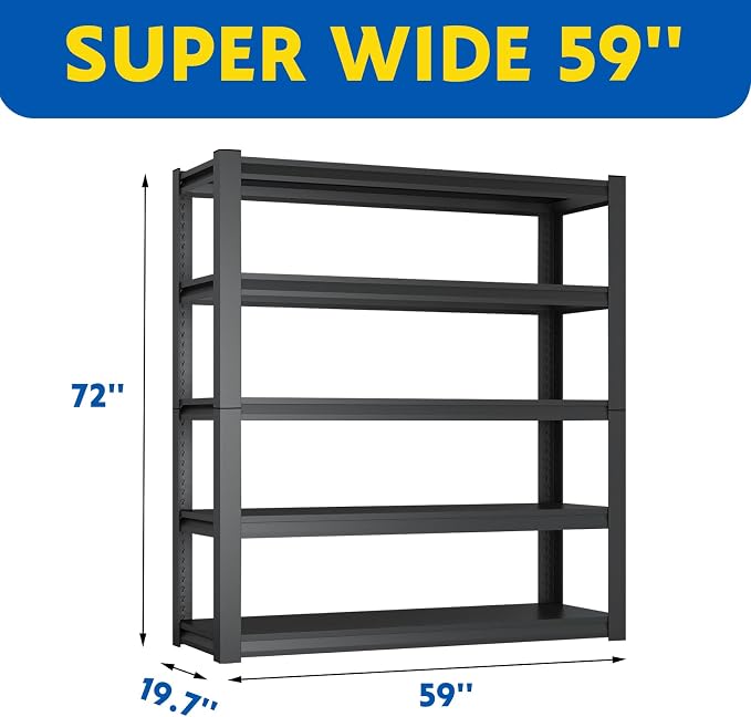 72''H Garage Shelving Heavy Duty, 2800LBS Storage Shelves, 5-Tier Adjustable - Image 2