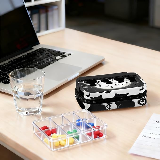 Moon Cat Music Note Pattern Pill Organizer Travel Medicine Case - Image 7