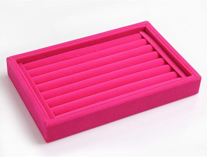Tinsow Stackable 7 Slots Jewelry Rings Pink Earrings Tray Velvet Showcase - Image 2