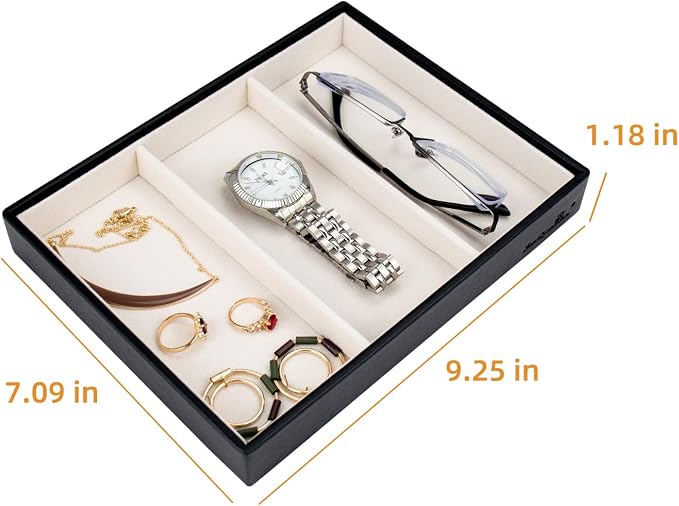 SANQIANWAN Leather Jewelry Organizer Trays Velvet Liner Storage Drawer Display - Image 3