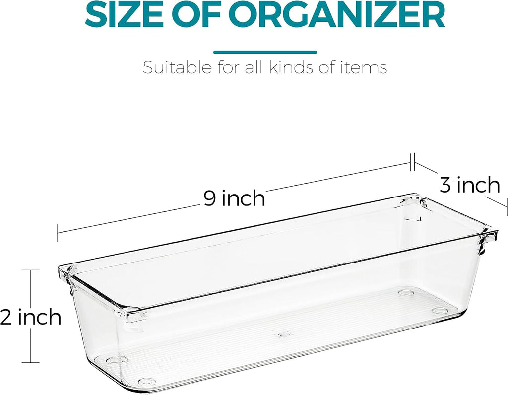 4 Pack Drawer Organizers, 3"X 9" Clear Acrylic Storage Bins