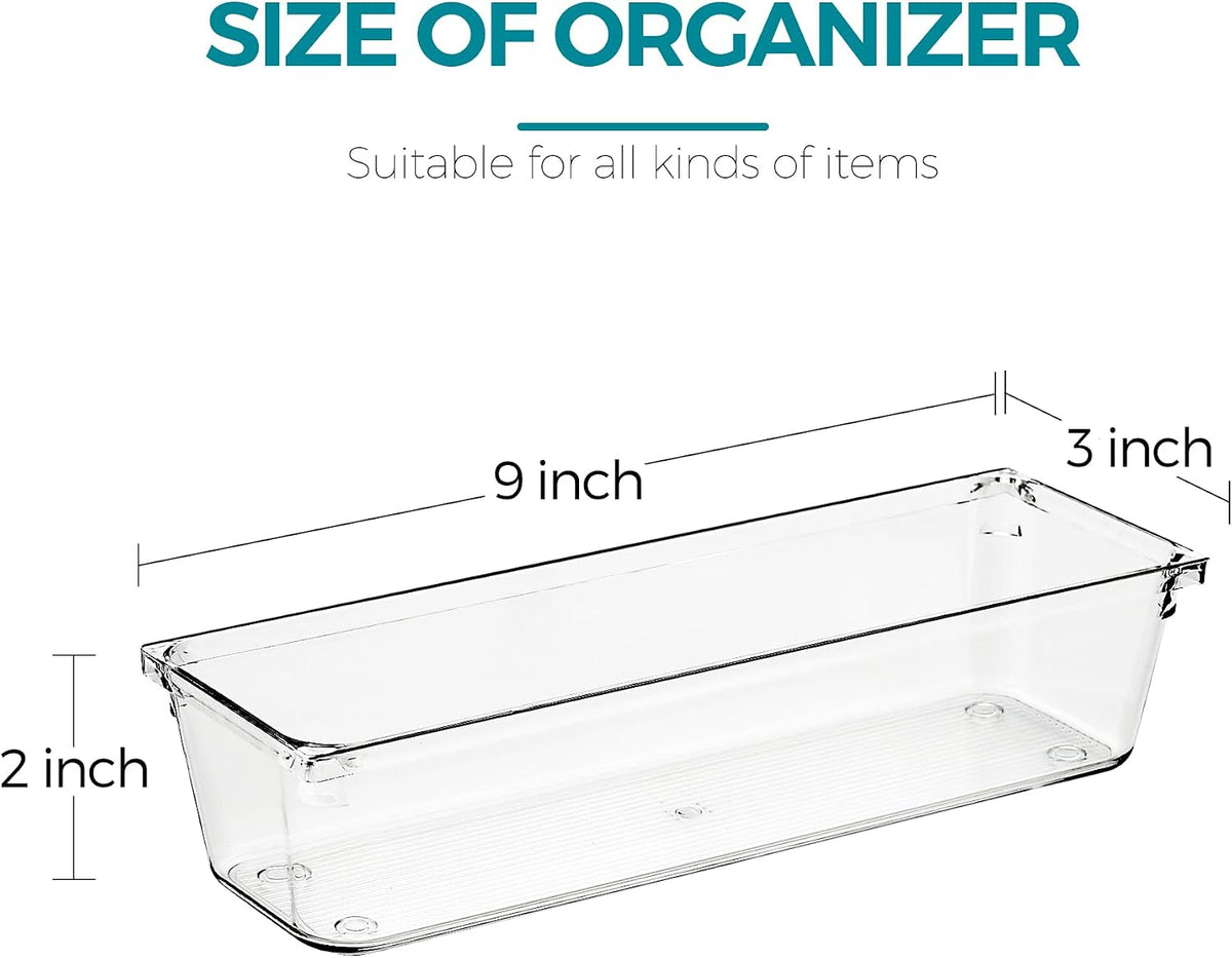 4 Pack Drawer Organizers, 3"X 9" Clear Acrylic Storage Bins