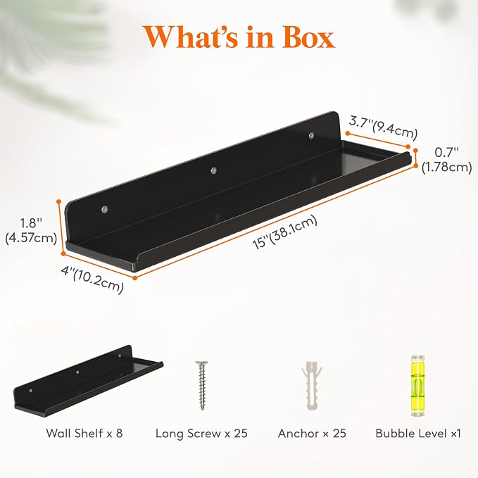 Lifewit Floating Shelves for Wall, 8 Pack Black Acrylic Shelf 15" Room Decor - Image 3
