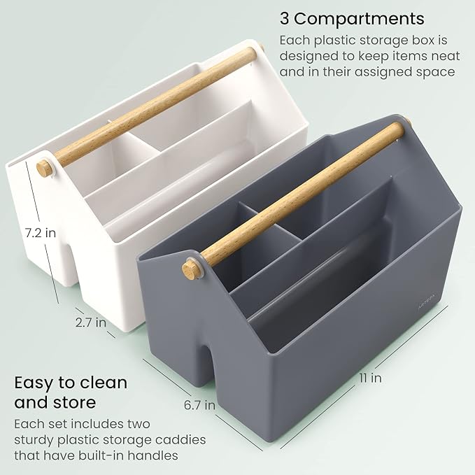 ARTEZA Plastic Portable Craft Storage Organizer, 3-Sectioned Plastic Basket - Image 3