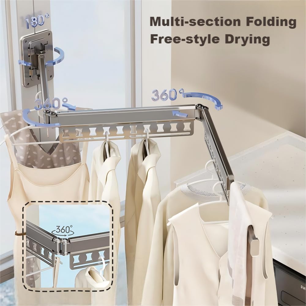Clothes Drying Rack Wall-Mounted, 3-Fold Retractable Clothes Hanger