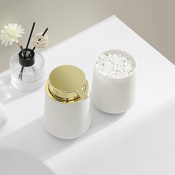 White and Gold Bathroom Accessories 2 Piece Set Luxury Matte Plastic Soap - Image 5
