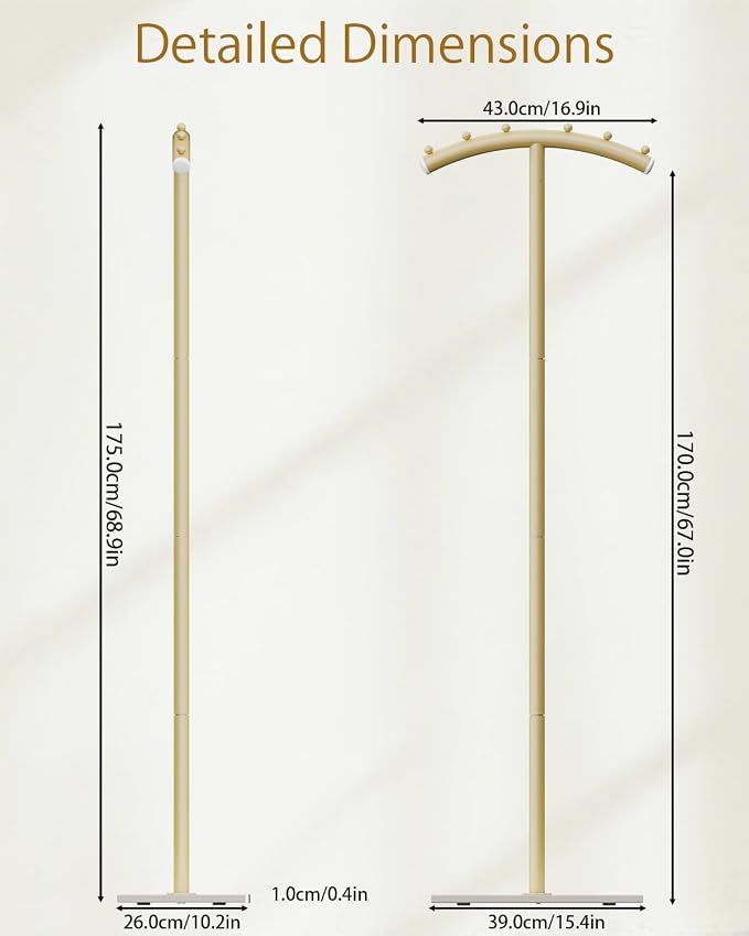 Arcuate Garment Rack, T-shaped Coat Tree Freestanding, Metal Coat Racks - Image 4