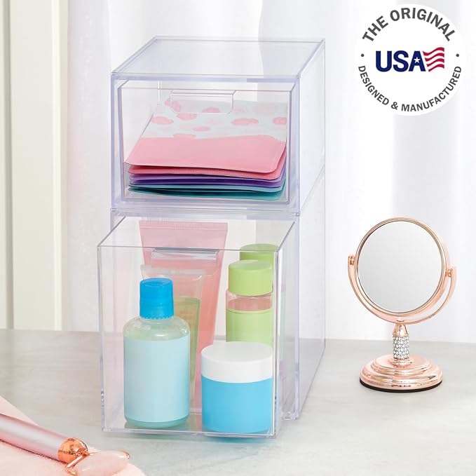 STORi Audrey Stackable Clear Bin Plastic Organizer Drawers | 2 Piece Set | - Image 4