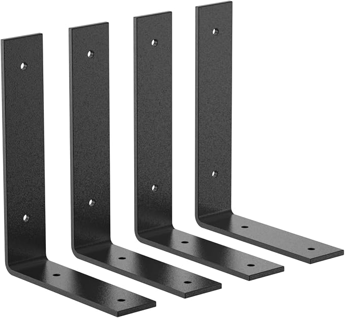 Black Heavy Duty Shelf Brackets 8 Inch, Extra Thick L Shelving Brackets by Sanbeeto