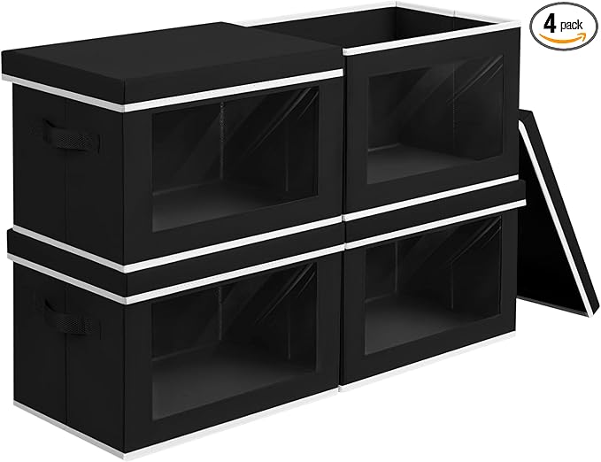 Storage Bins with Lids, 4 Pack Large Storage Cubes with Window, Closet Bins by Homsorout