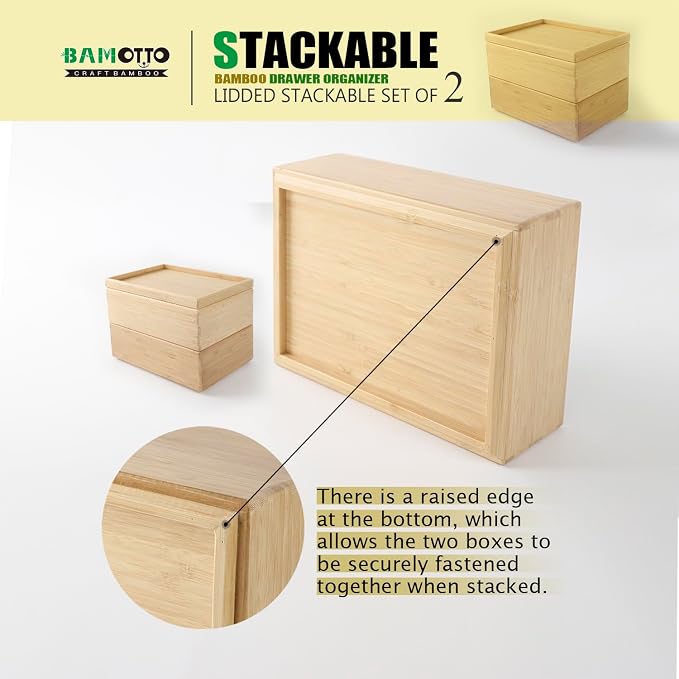 Stackable Bamboo Drawer Organizer Set – 2 Boxes - Image 4