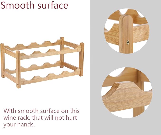 Wine Rack 8 Bottle 2-Tier Eco-Friendly Bamboo Wine Storage Easy-Assembly - Image 6