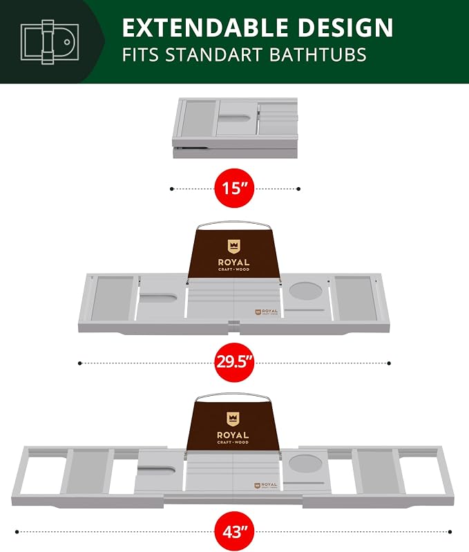 ROYAL CRAFT WOOD Premium Foldable Bathtub Tray - Image 3