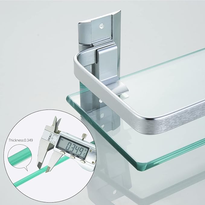 AIJALY 3 Pack Bathroom Glass Shelf, Aluminum Tempered Glass 0.34in Extra Thick - Image 6