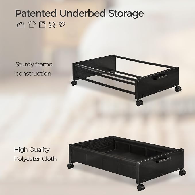 Under Bed Storage with Wheels, Wooden Under Bed Drawers On Wheels, Rolling - Image 2