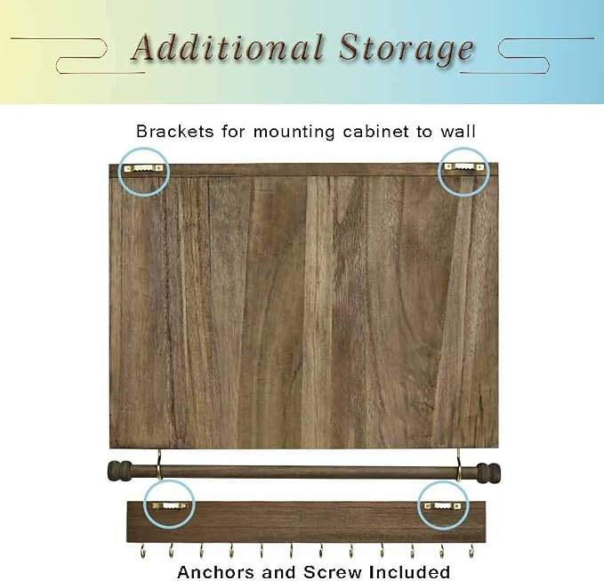 Rustic Wall Mounted Jewelry Organizer, Vintage Wooden Hanging Jewelry Holder Box - Image 3
