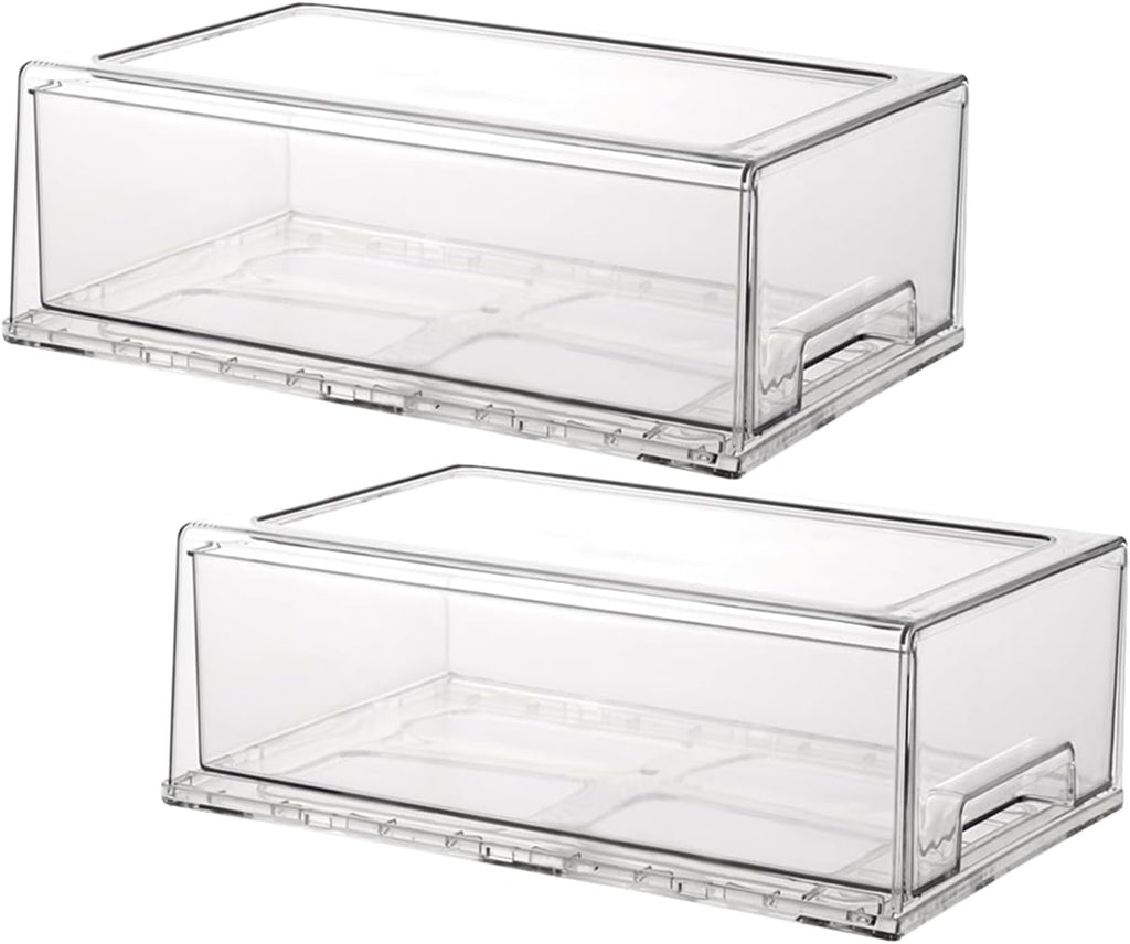 Stackable storage drawers, clear pull-out organizer with handles and