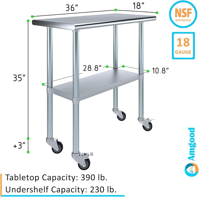AmGood 18" x 36" Stainless Steel Work Table - Image 3