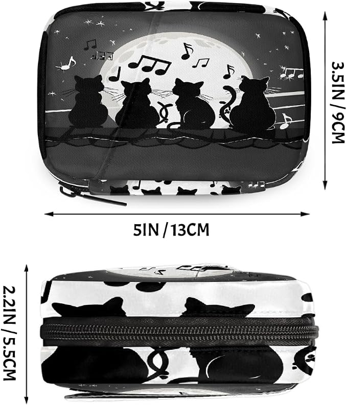 Moon Cat Music Note Pattern Pill Organizer Travel Medicine Case - Image 2