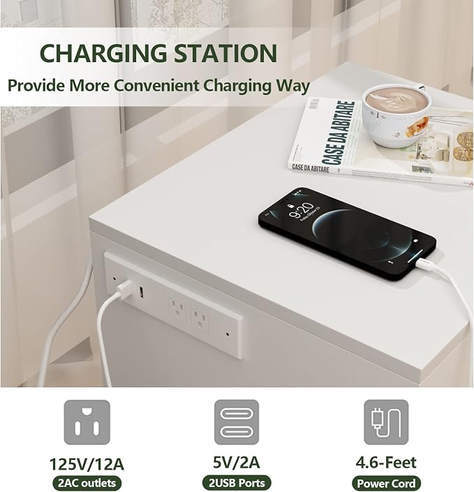 Auromie Nightstand with Charging Station and LED Lights, Concealment Furniture - Image 4