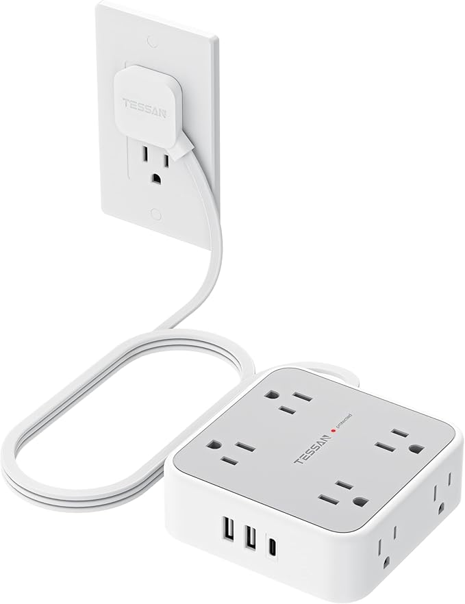 TESSAN Surge Protector Power Strip, 5 Ft Flat Plug Extension Cord by TESSAN