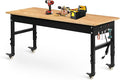 Betterhood 60" Adjustable Workbench on Wheels, Rubber Wood Heavy Duty by Betterhood
