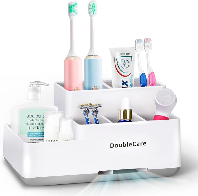 Toothbrush Holder with Anti-Slip, Bathroom Organizer Countertop Detachable by DoubleCare
