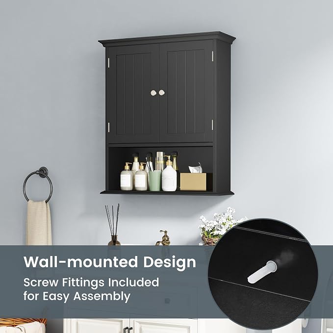 Tangkula Bathroom Wall Cabinet, Wooden Hanging Storage Cabinet - Image 7