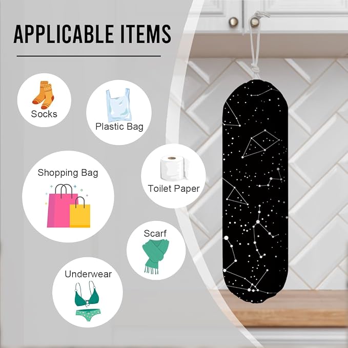 Constellation Stars Plastic Bag Holder, Astrology Reusable Grocery Garbage Bags - Image 3