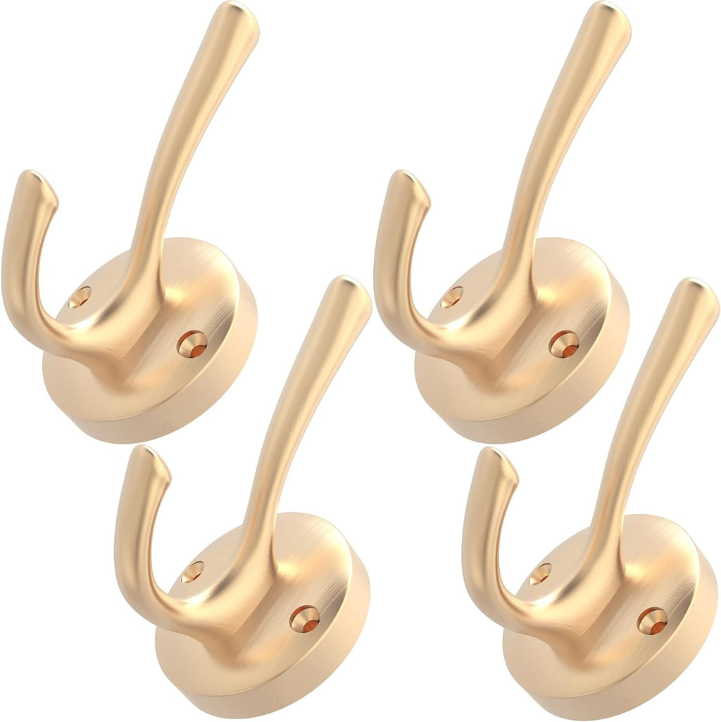 Gold Hat and Coat Hooks, 4 Pack Heavy Duty Coat Robe Hook, Metal