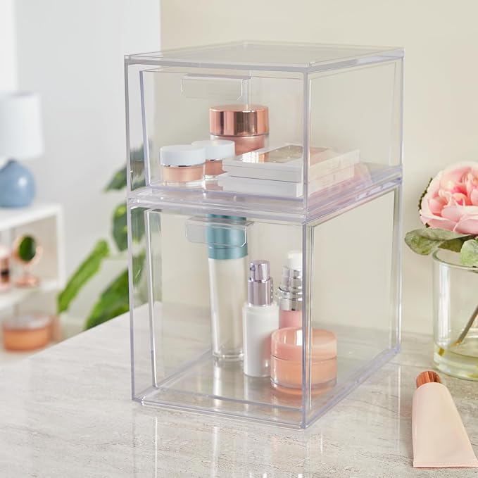 STORi Audrey Stackable Clear Bin Plastic Organizer Drawers | 2 Piece Set | - Image 2