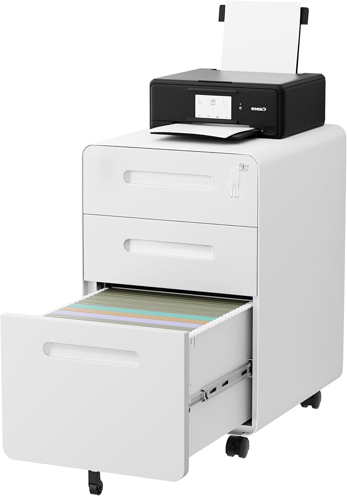 3 Drawer File Cabinet with Lock and 4 Keys, Mobile Metal Filing Cabinet - Image 4