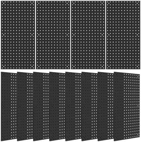 12 Pack 12-Inch X 24-Inch Metal Pegboard Wall Panels, Peg Boards for Garage Tool Storage (Black)