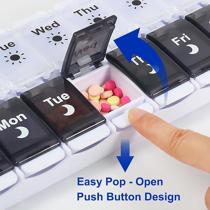 HRX Package Pill Organizer 2 Times a Day, Easy Fill & Open Weekly Medicine Box - Image 3