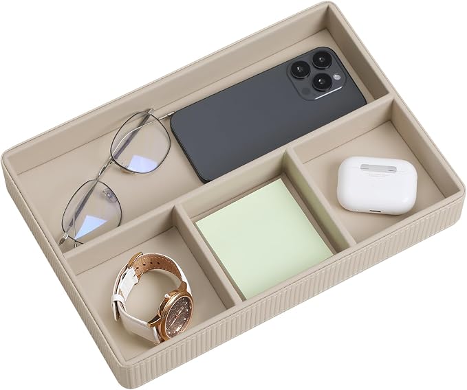 PU Leather Valet Tray, Decorative Trinket Vanity Desk Drawer Organizer Tray by NICLNGSH