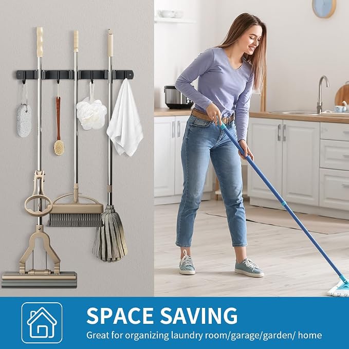 Broom Hanger and Mop Holder, Heavy Duty Garden Tool Organizer Rack Rake and - Image 4
