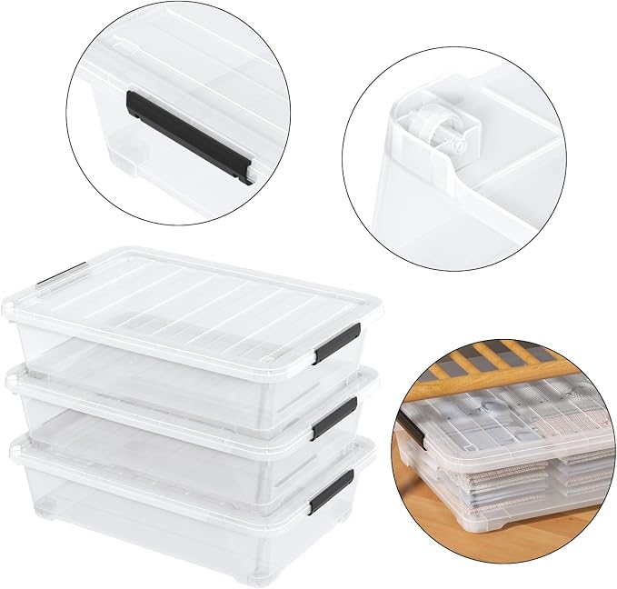 40 Quarts Clear Stackable Underbed Box, Shallow Underbed Bins - Image 4